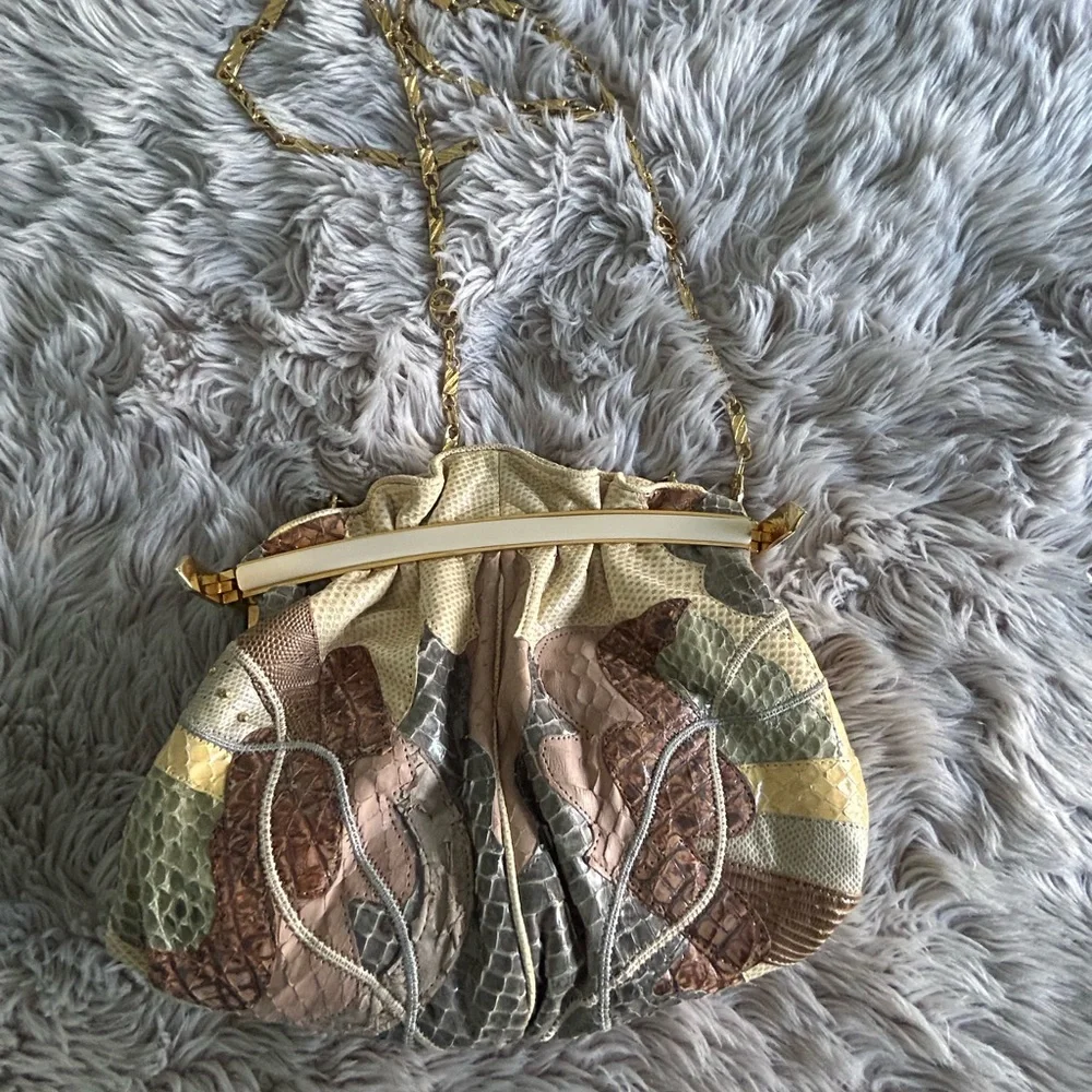 Vintage 80s/90s Carlos fiori, snake skin Crossbody patchwork bag - Picture 6 of 13